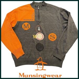 Vintage Munsingwear Grand Slam Grey/Orange Fine Knit Lined 1/4 Zip Sweater (L)